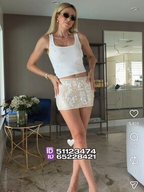 White Embellished Tank Top & Sequin Floral Mini Skirt Set, dress and beach pants